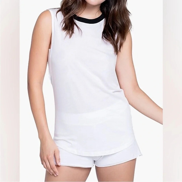 Lunya white black ringer tank top size extra large - Picture 1 of 5